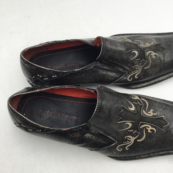 Robert Wayne Mens Distressed Black Leather Gothic Cross Slip On Loafers Size 9 main image 8